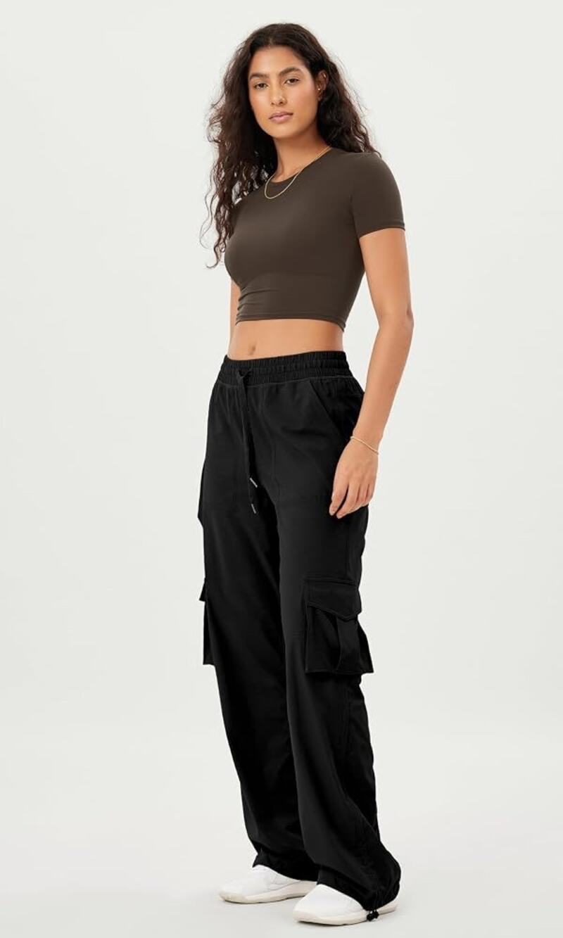 Ododos Stretch Woven Relaxed Cargo Pants for Women Cinchable Hems Lightweight